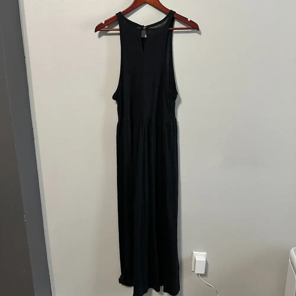 J. Crew Black Linen Jersey Knit Tank Dress Large Sleeveless Maxi Midi Summer